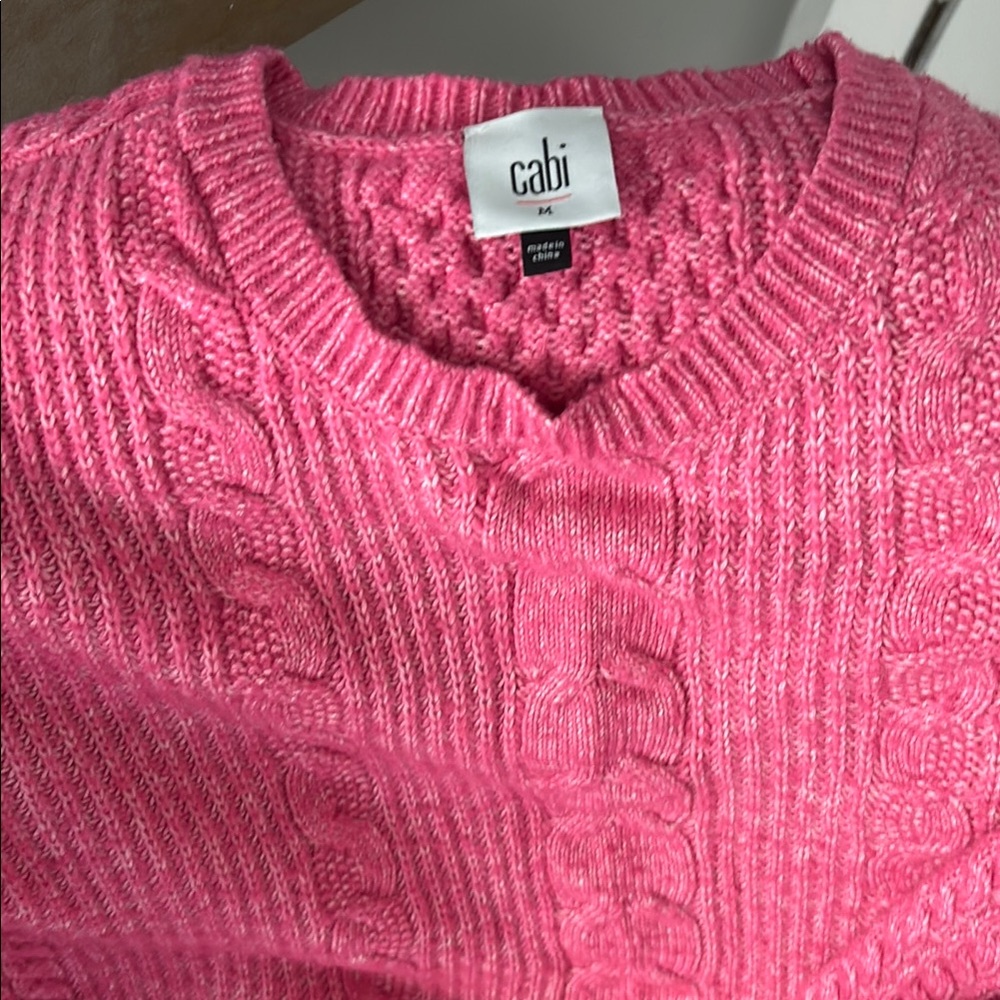CAbi Pink Cable Knit Crew Neck Sweater M EUC